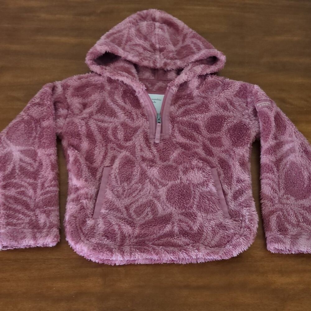 Abercrombie Kids Girl's pattern cozy logo quarter-zip hoodie Pink size 7/8 GUC